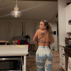 Long straight leg acid wash, light blue jeans, size medium revolve Zara